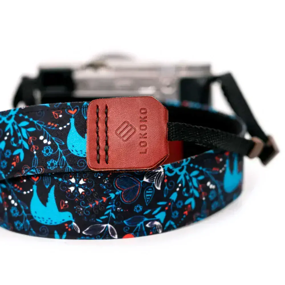 Popruh na fotoaparát - Blue finch