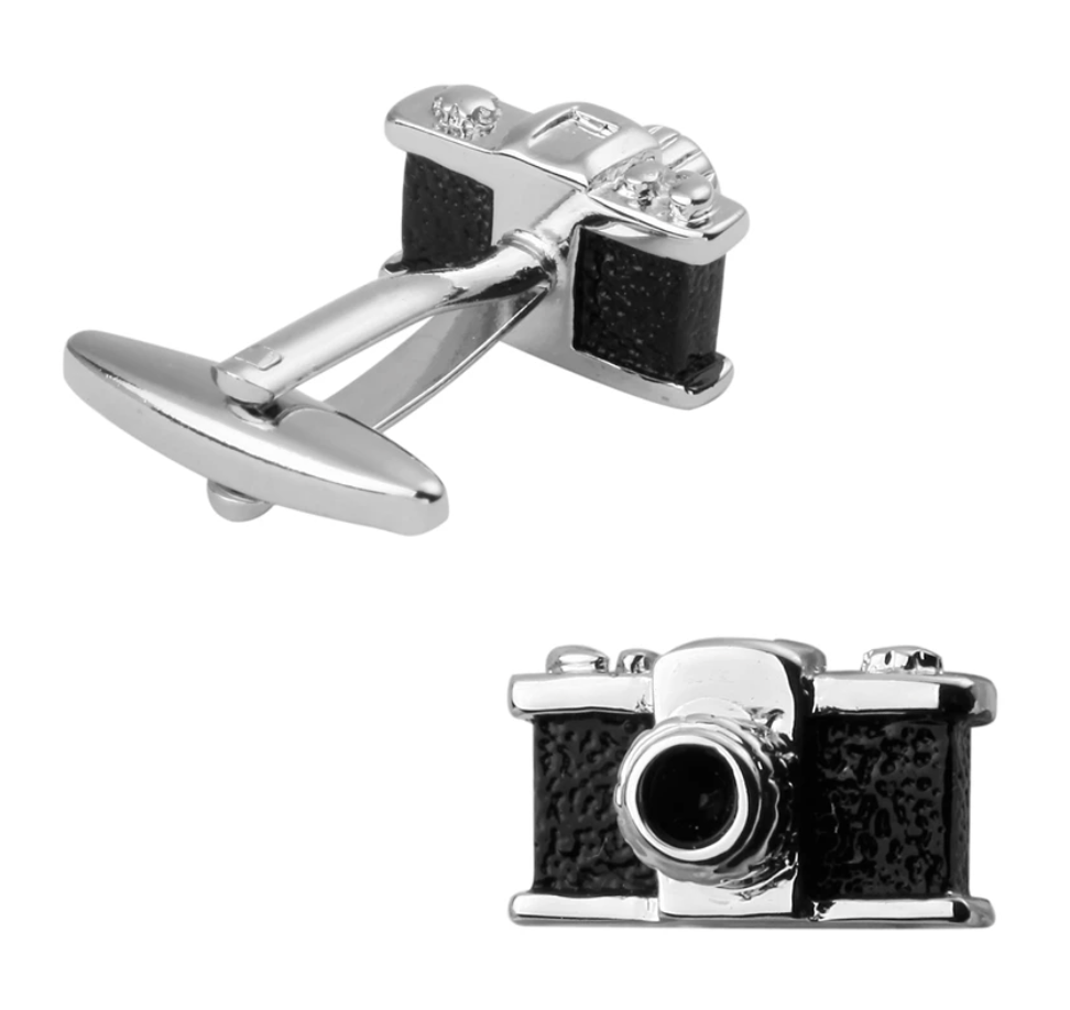 Kovové manžetové knoflíčky ve tvaru fotoaparátu
