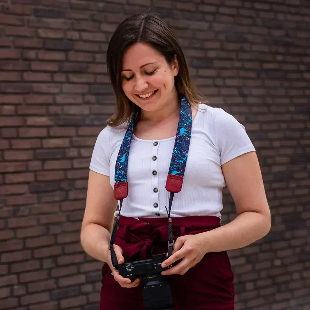 Popruh na fotoaparát - Blue finch
