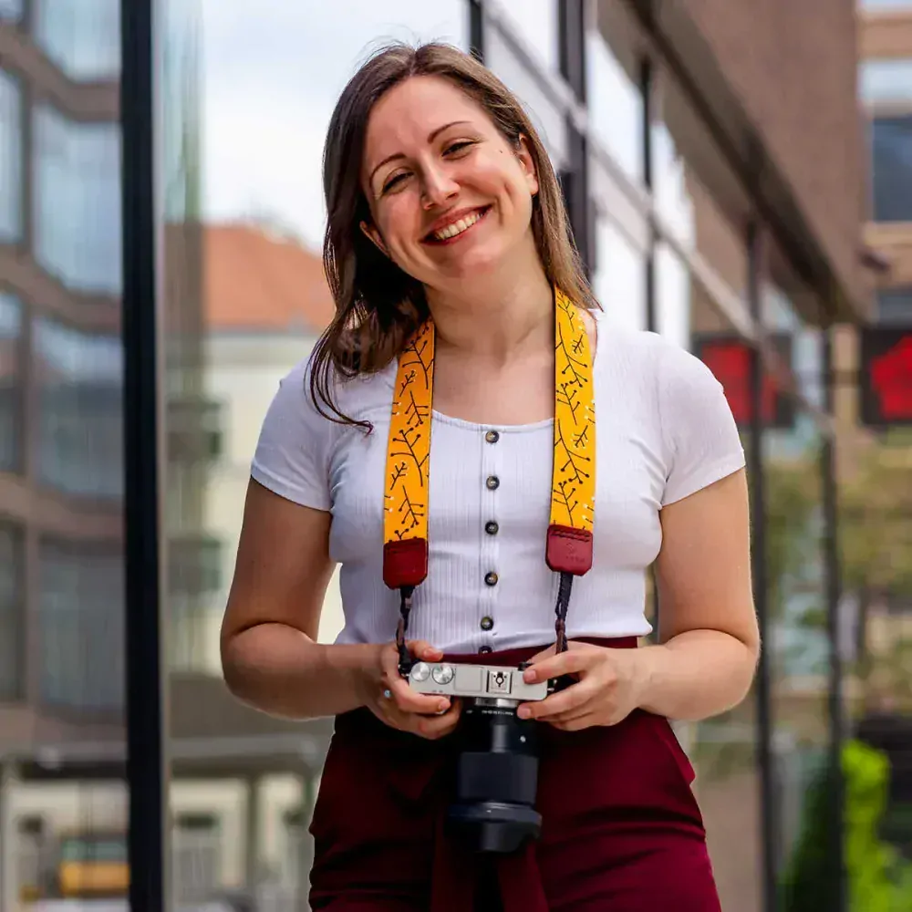 Popruh na fotoaparát - Mustard twigs