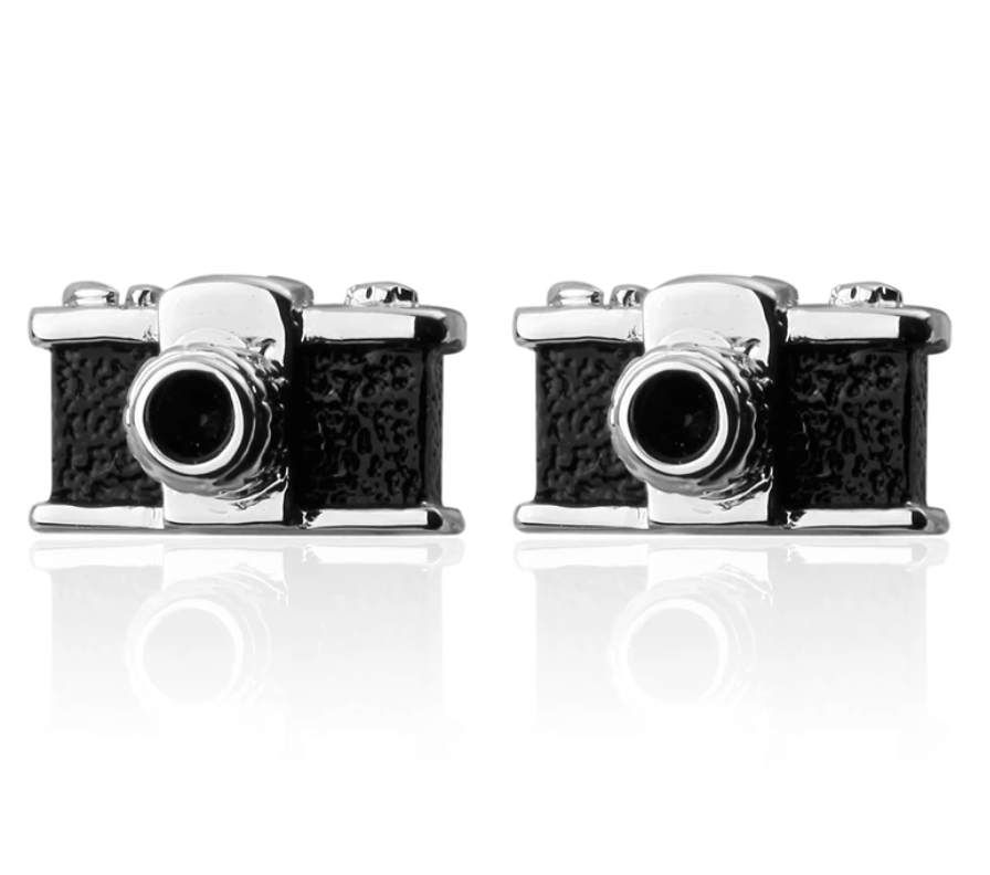 Kovové manžetové knoflíčky ve tvaru fotoaparátu