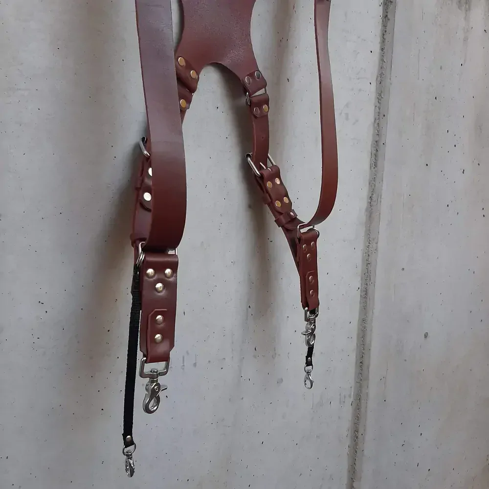 Kožený popruh na dva fotoaparáty N - mahagon - LIMITOVANÁ EDICE